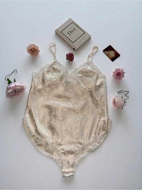 Dior Other - Vintage Christian Dior Lace-Trim Satin Bodysuit